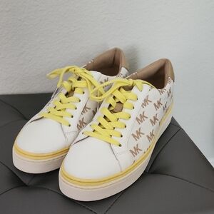 Michael Kors White and Yellow Canvas Sneakers